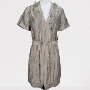 Teri Jon Sportwear NEW  Vintage Linen Blend Zip Front Dress Retro 90s Size 12